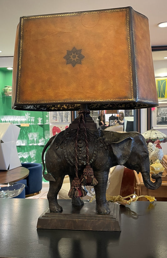 Maitland Smith Bronze Elephant lamp with leather shade (0G100D)
