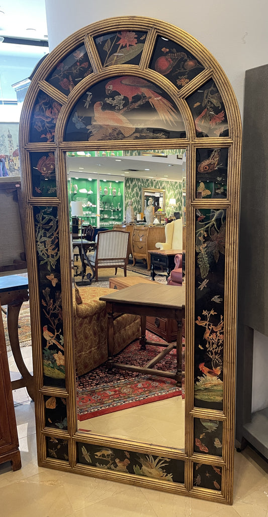Reverse Painted Parrot Floor Mirror with Gilded Frame (0G1001)