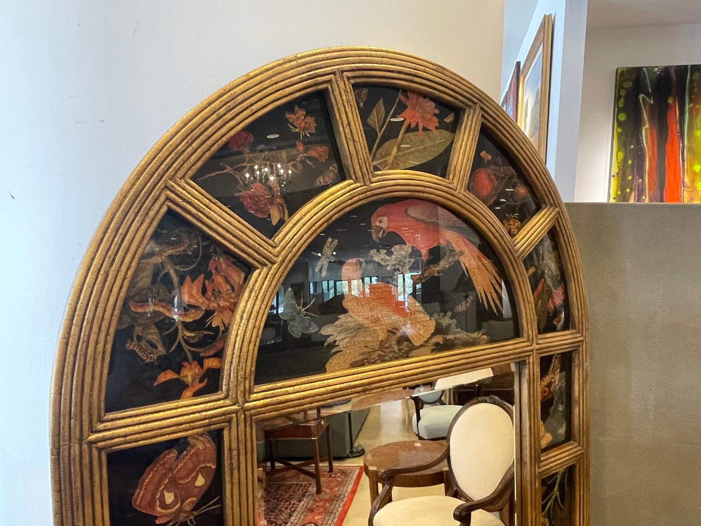 Reverse Painted Parrot Floor Mirror with Gilded Frame (0G1001)