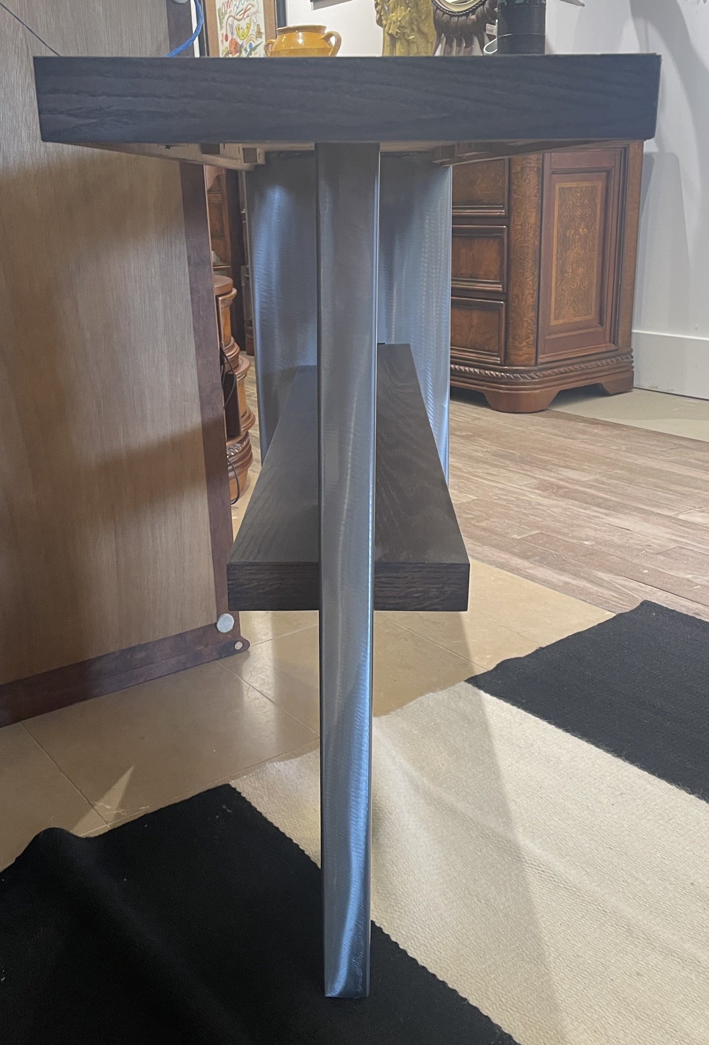 Modern Espresso Finish Console with Brushed Steel Base, AS IS (02J00G)