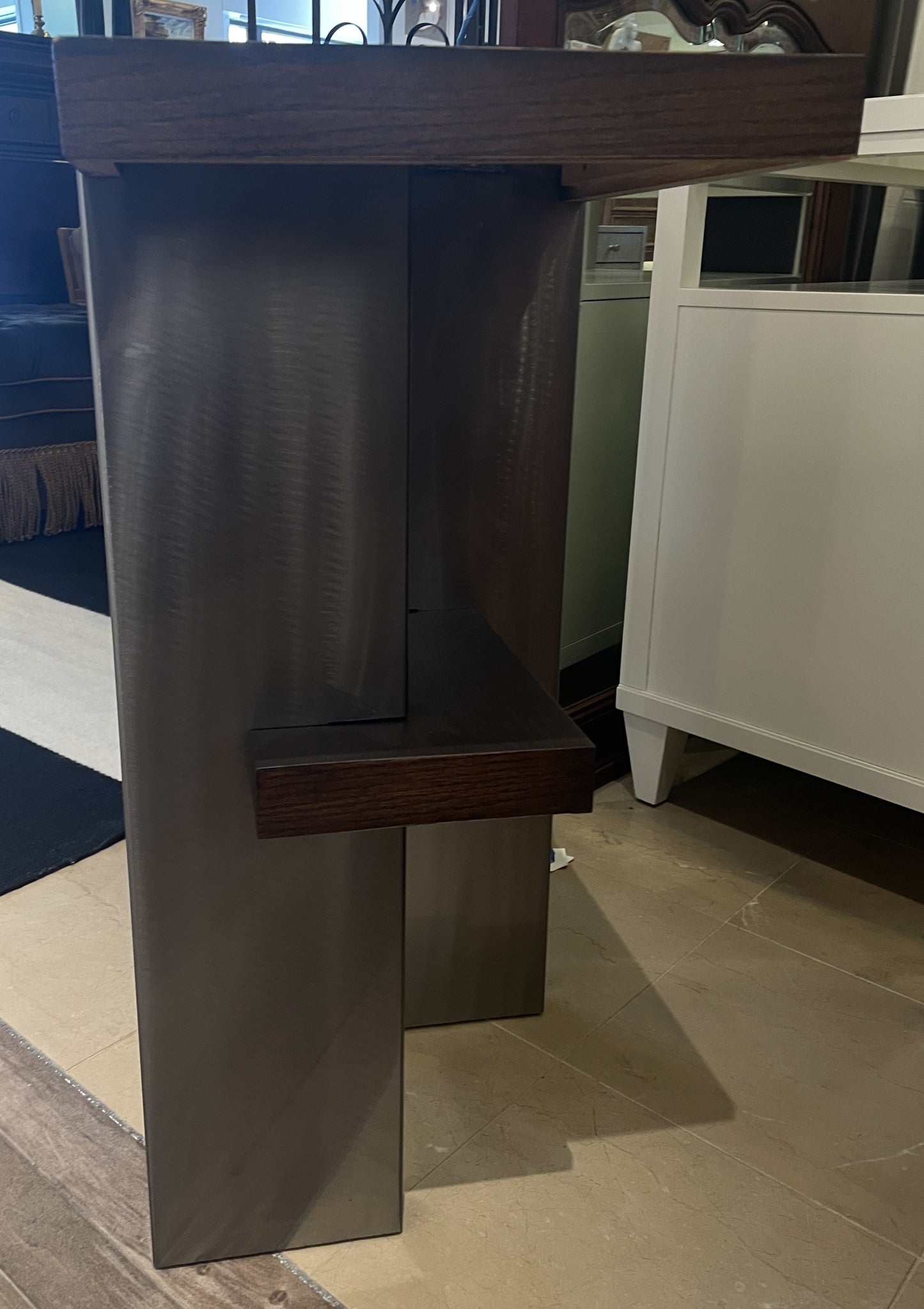 Modern Espresso Finish Console with Brushed Steel Base, AS IS (02J00G)