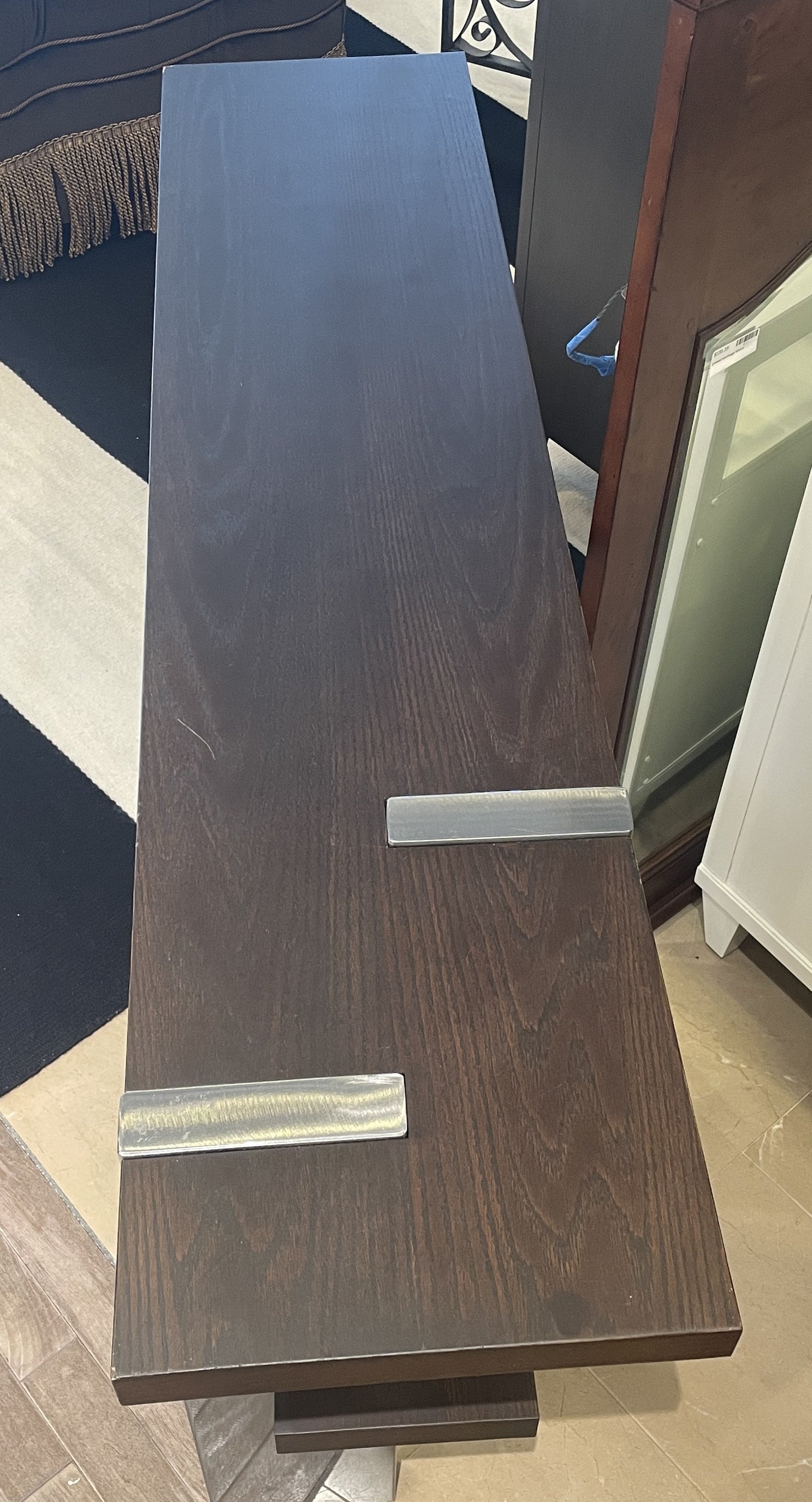 Modern Espresso Finish Console with Brushed Steel Base, AS IS (02J00G)