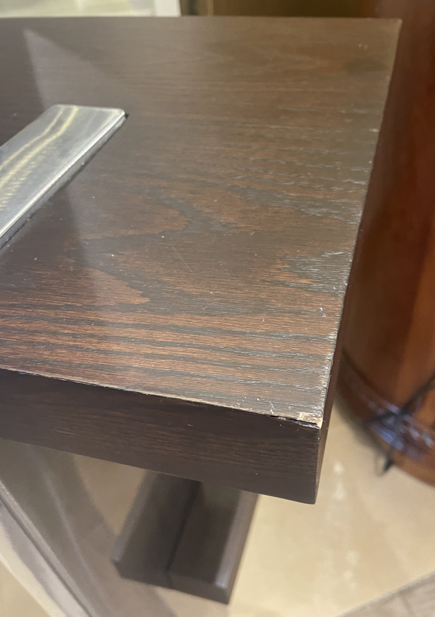 Modern Espresso Finish Console with Brushed Steel Base, AS IS (02J00G)