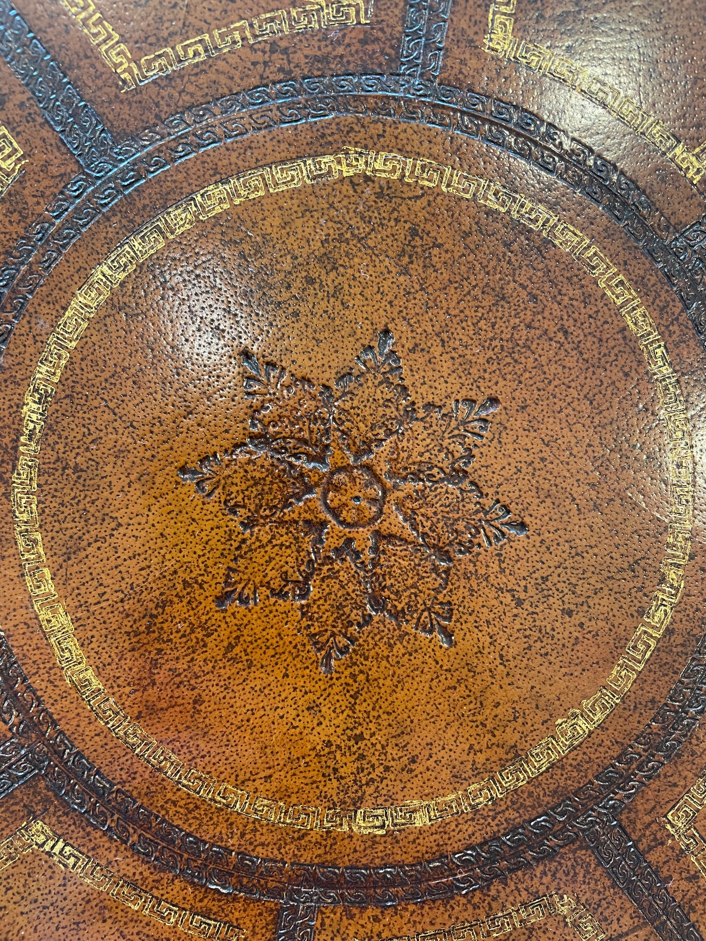 Maitland Smith Tooled Leather Clover End Table with Grommets (0G1006)