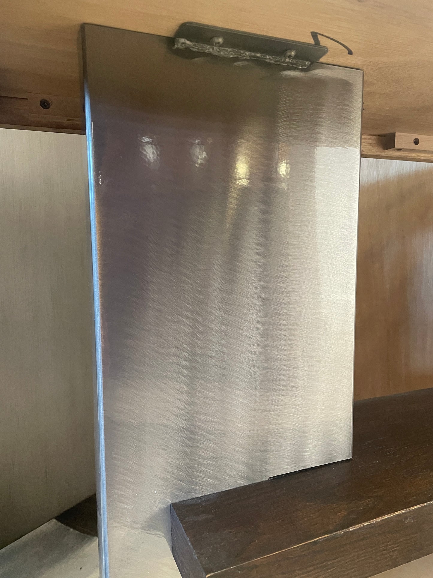 Modern Espresso Finish Console with Brushed Steel Base, AS IS (02J00G)