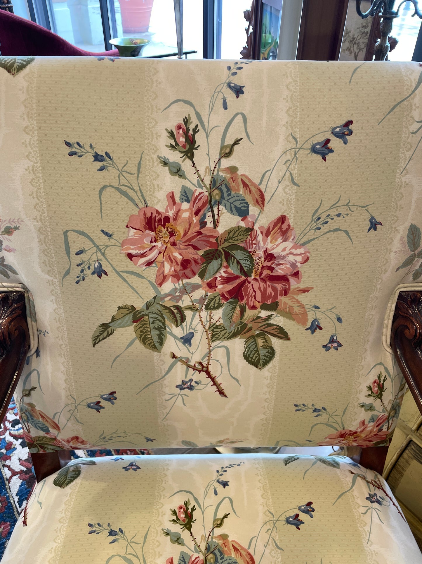 Antique French Walnut Arm Chair with floral upholstery (0NW008)