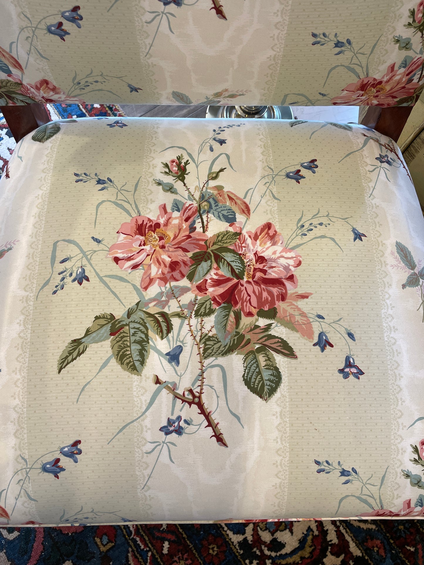 Antique French Walnut Arm Chair with floral upholstery (0NW008)