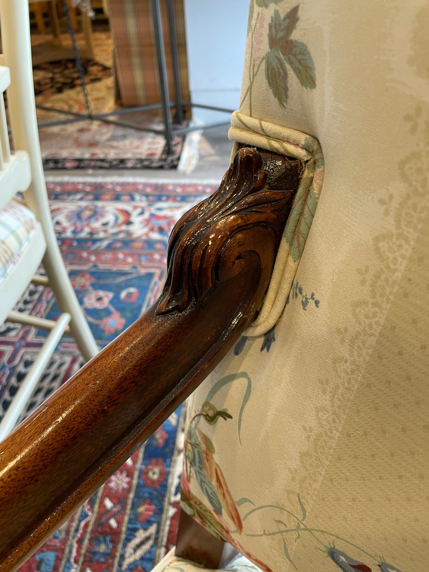 Antique French Walnut Arm Chair with floral upholstery (0NW008)