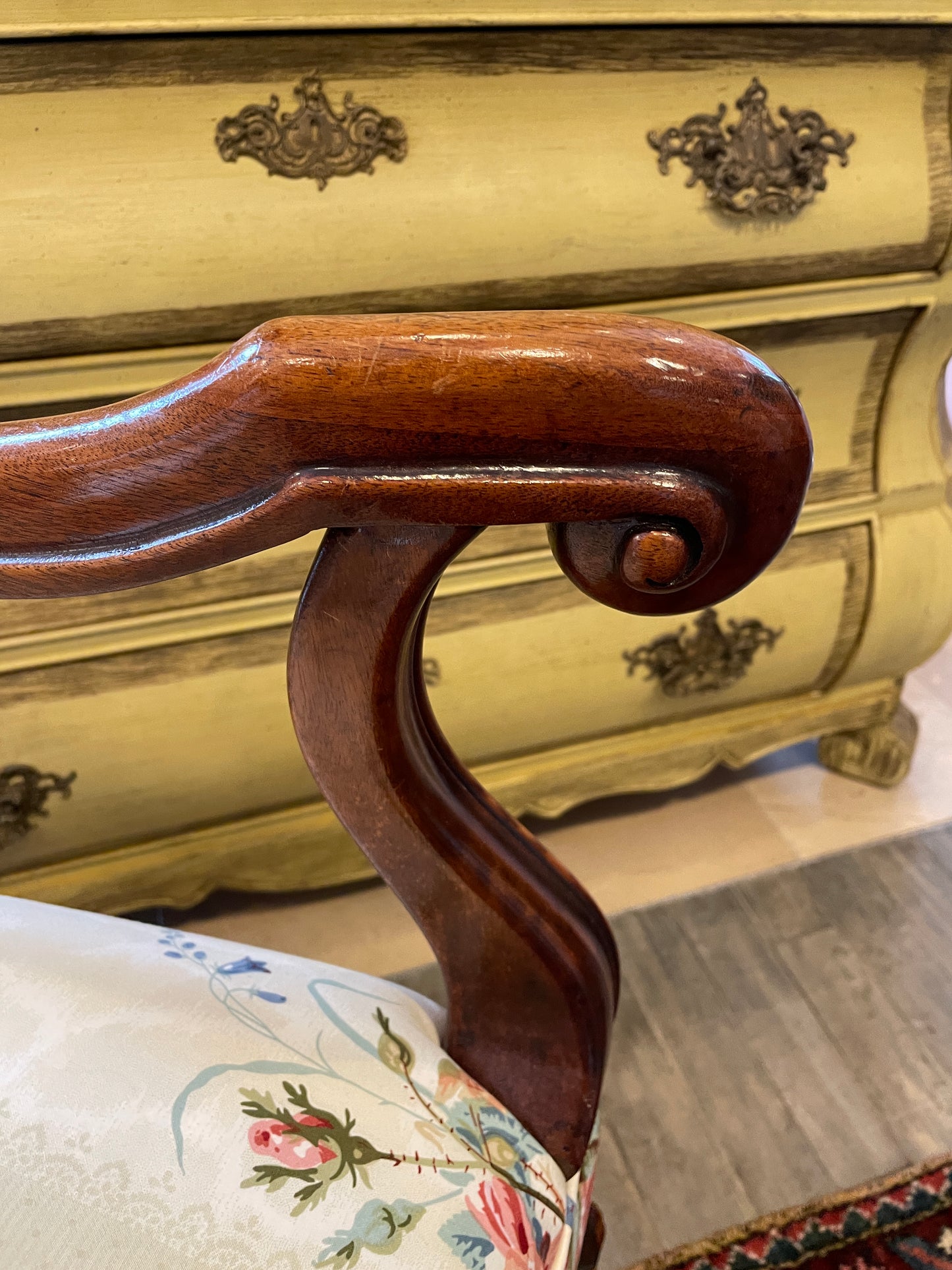 Antique French Walnut Arm Chair with floral upholstery (0NW008)