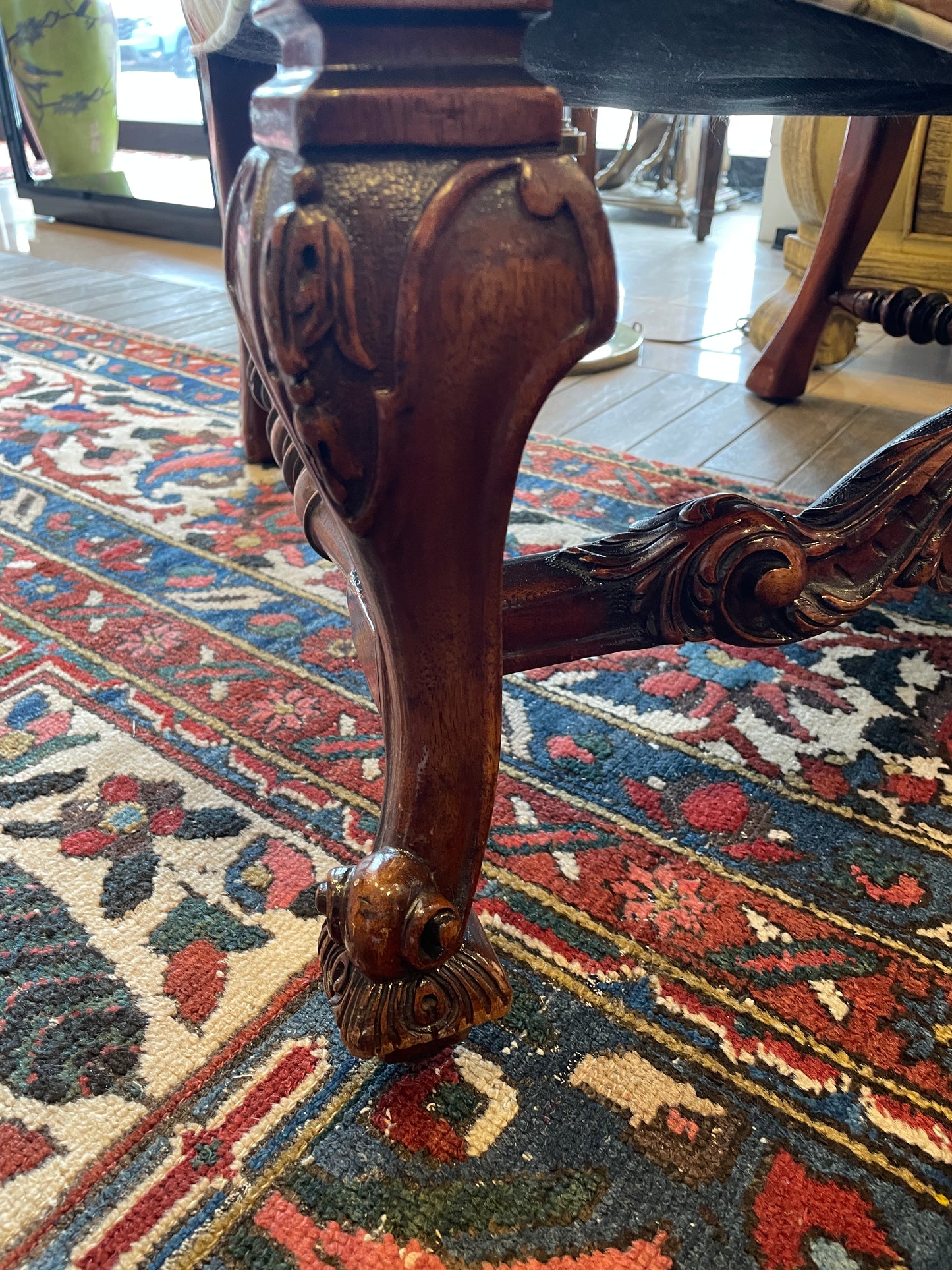 Antique French Walnut Arm Chair with floral upholstery (0NW008)