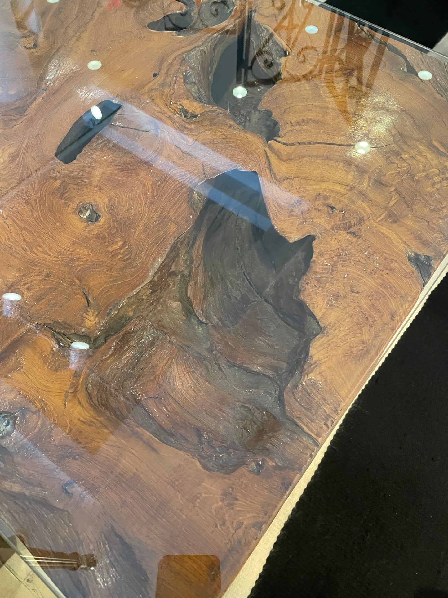 Vintage Teak Root End Table with Glass Top (0KB003)