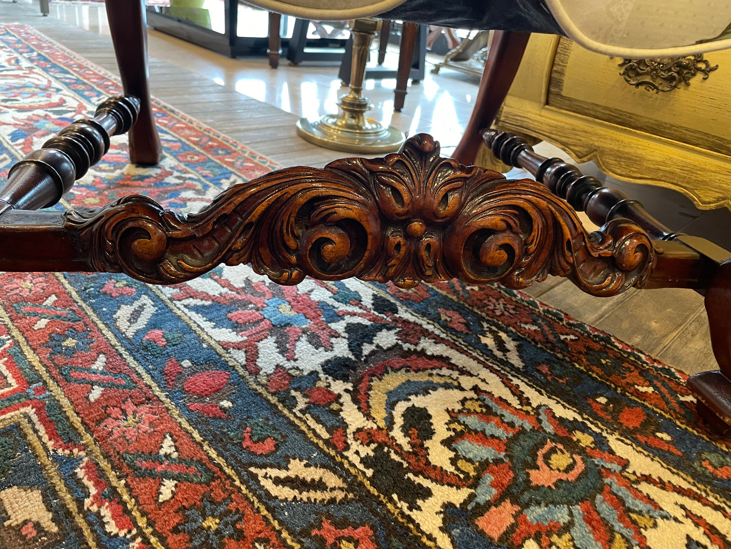 Antique French Walnut Arm Chair with floral upholstery (0NW008)