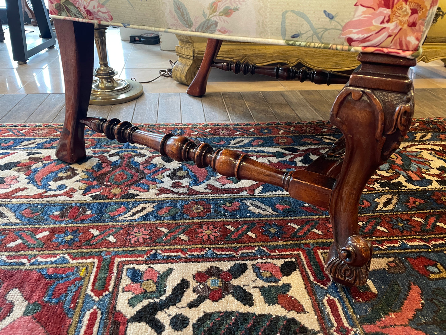 Antique French Walnut Arm Chair with floral upholstery (0NW008)