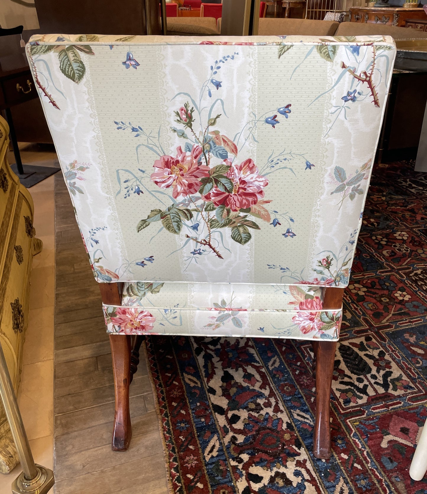 Antique French Walnut Arm Chair with floral upholstery (0NW008)