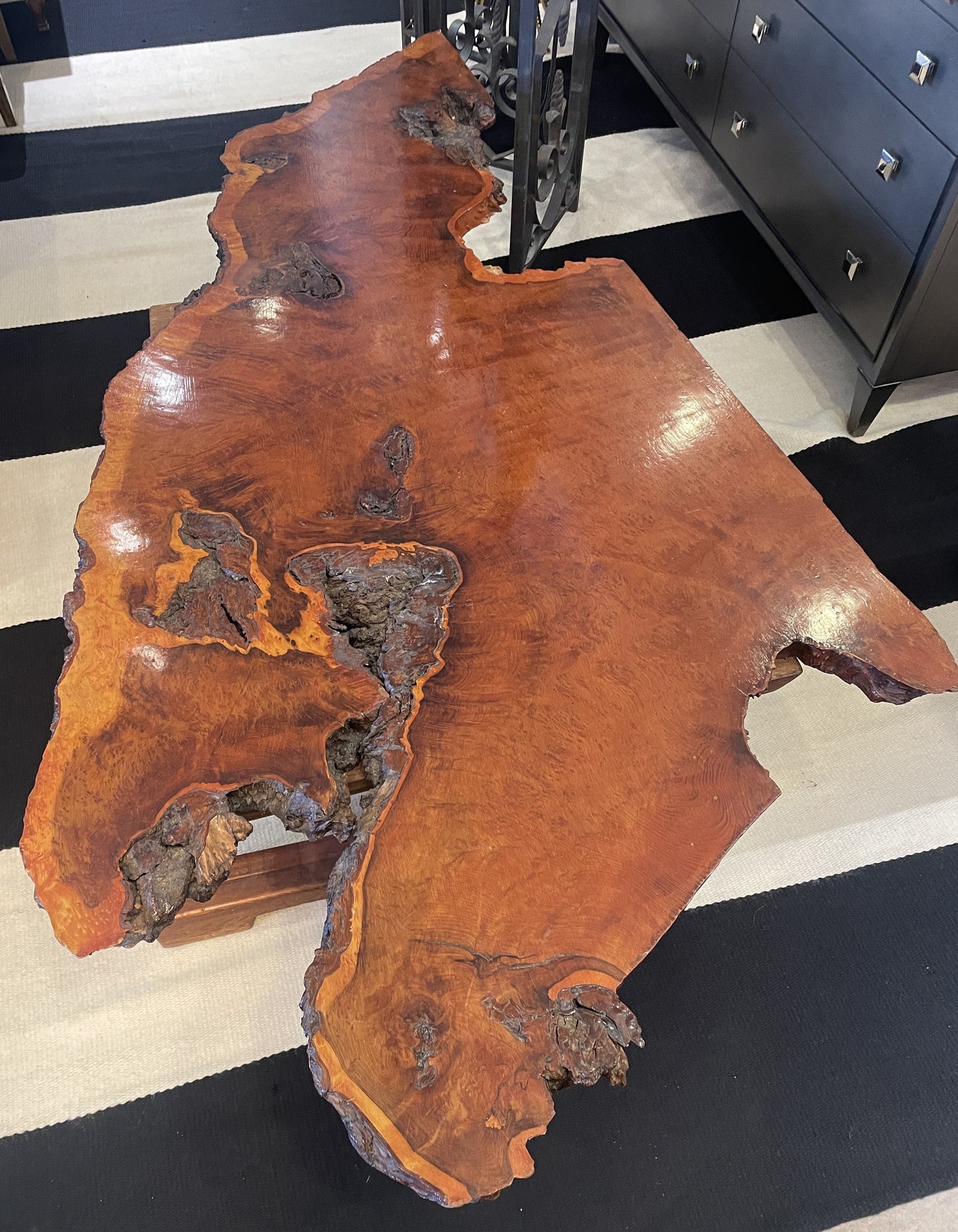 Vintage Live Edge Redwood Slab Coffee Table on Base (0KB002)