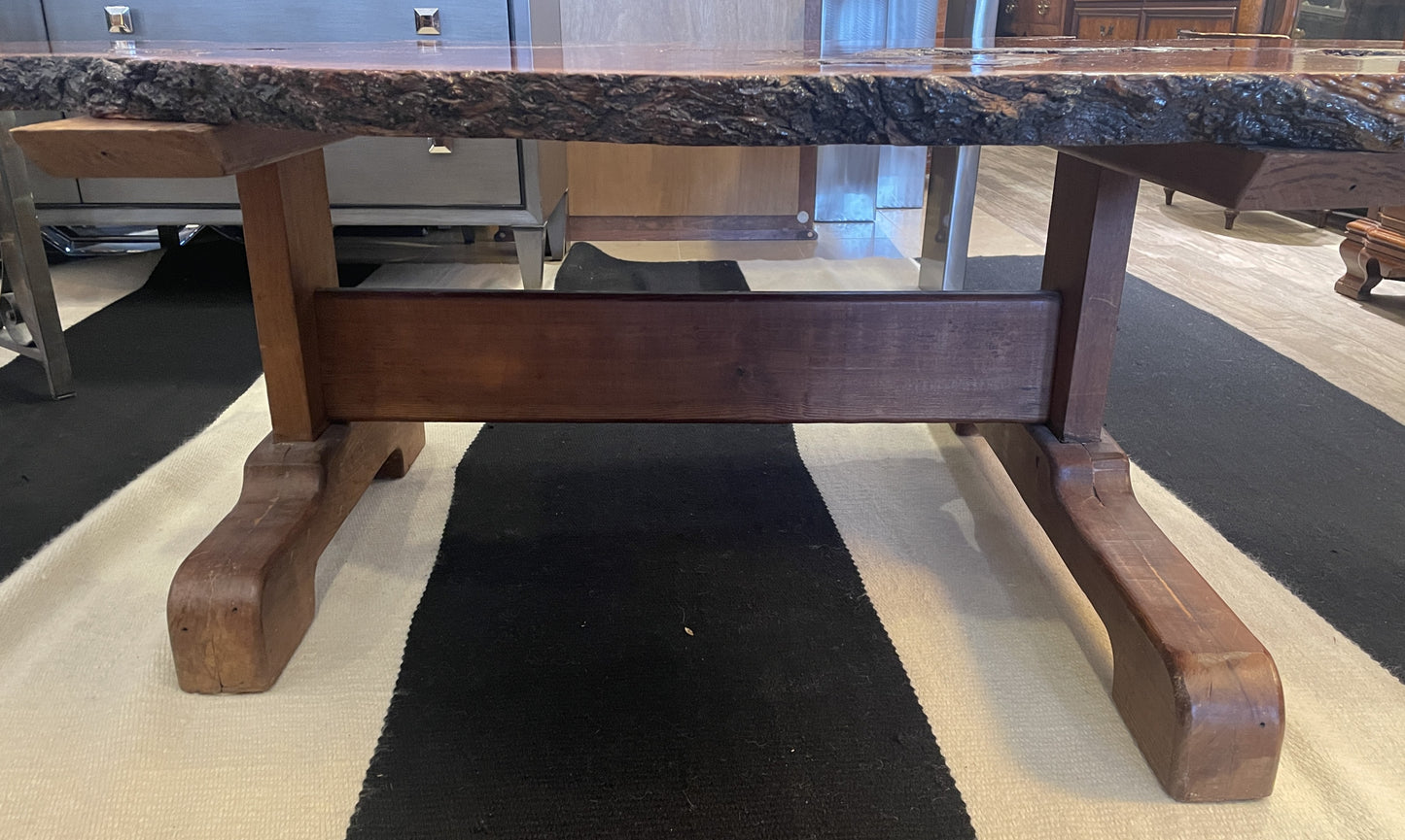 Vintage Live Edge Redwood Slab Coffee Table on Base (0KB002)