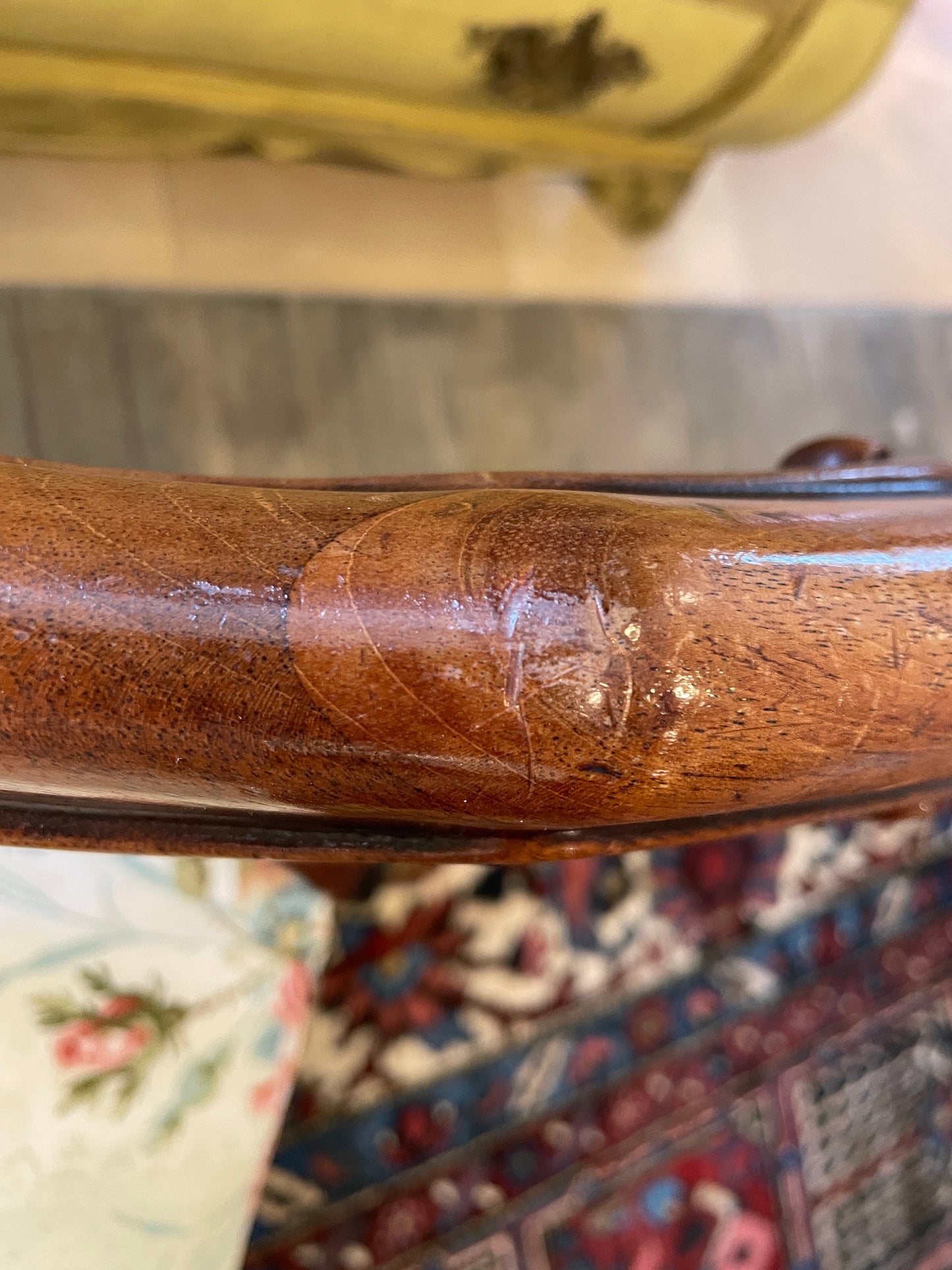 Antique French Walnut Arm Chair with floral upholstery (0NW008)
