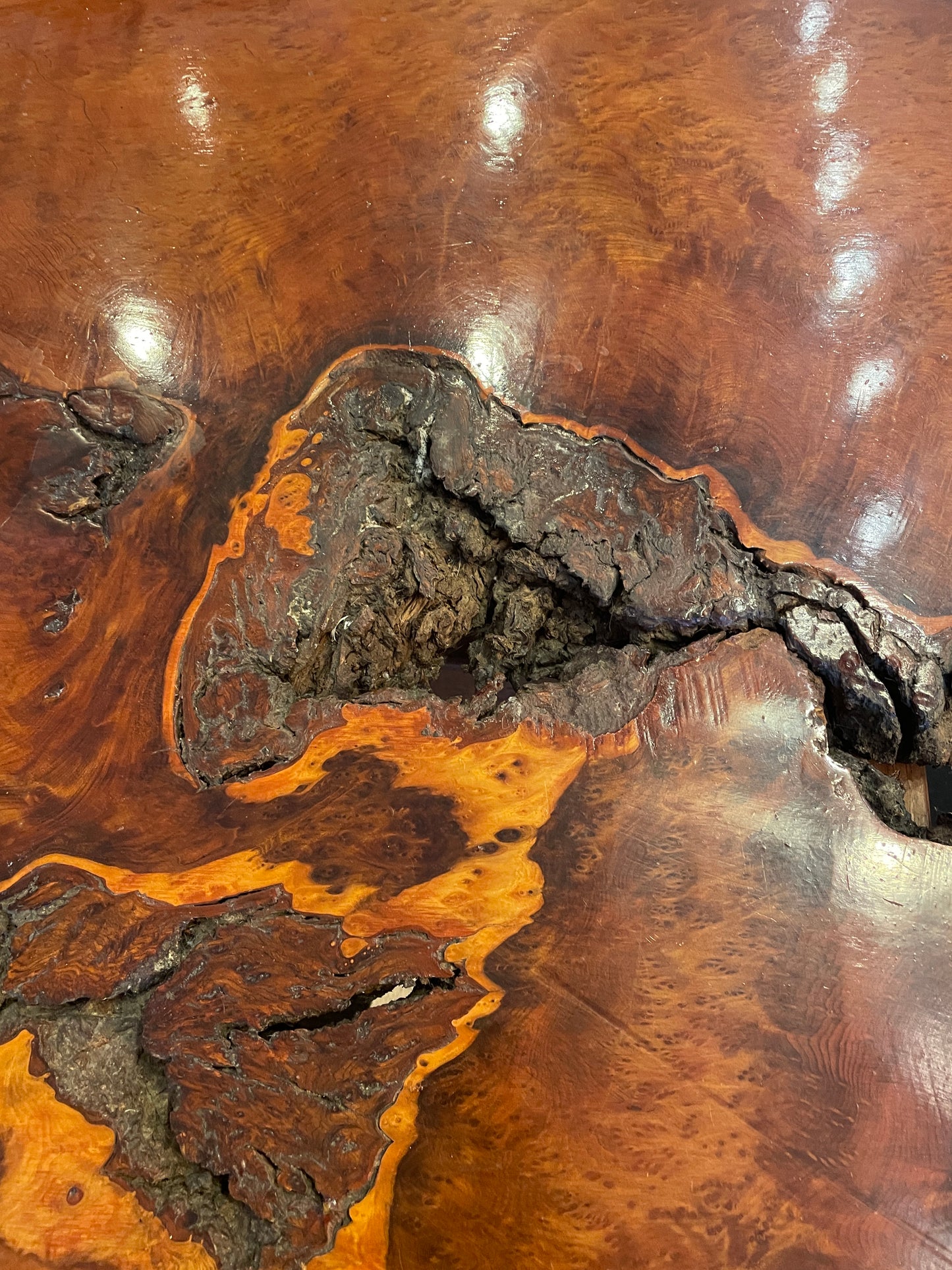 Vintage Live Edge Redwood Slab Coffee Table on Base (0KB002)