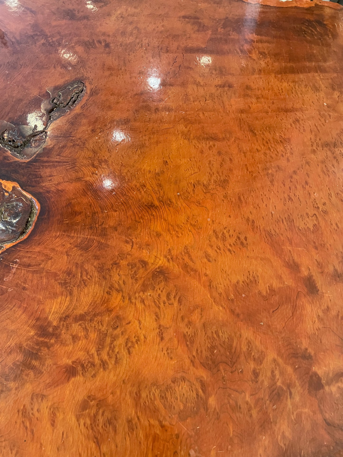 Vintage Live Edge Redwood Slab Coffee Table on Base (0KB002)