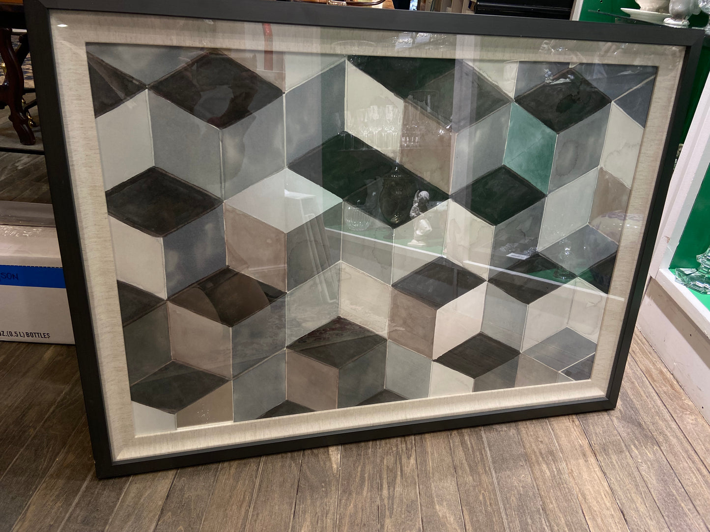 "Hexagon Shuffle" Watercolor Framed Art (27173)