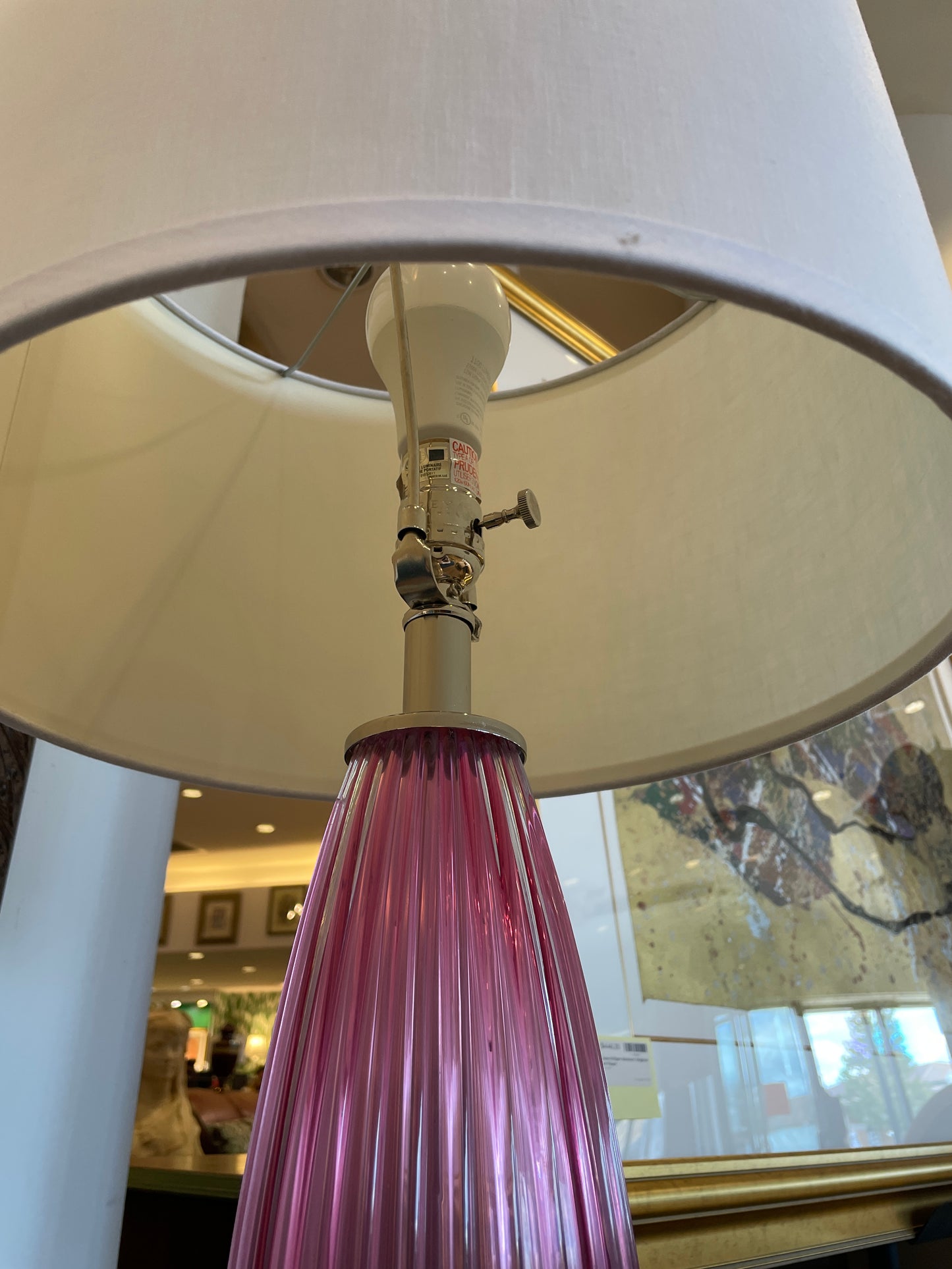 Pink Ribbed Glass Table Lamps with Acrylic Base, a Pair (0G0009)