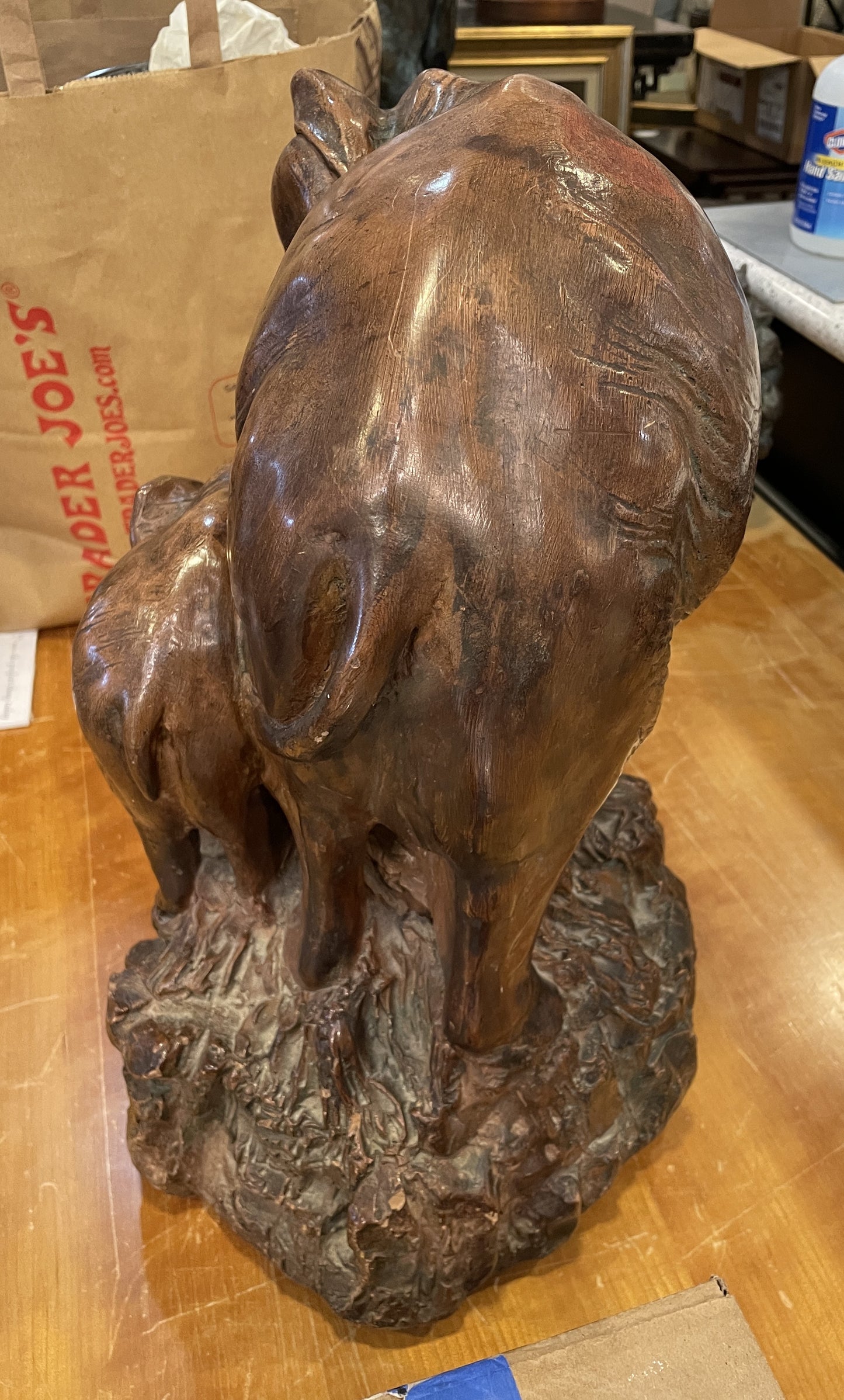 Poured Mold Mama Elephant with Baby Sculpture, AS IS (0NW00H)