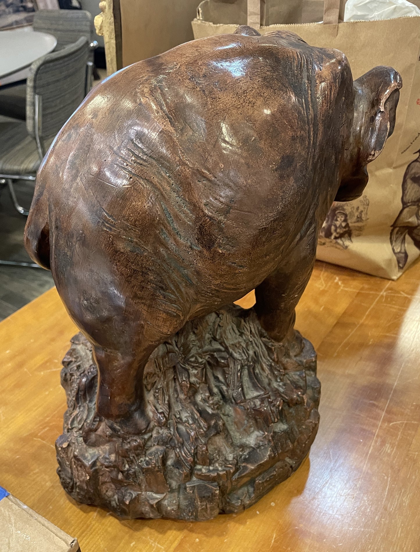 Poured Mold Mama Elephant with Baby Sculpture, AS IS (0NW00H)