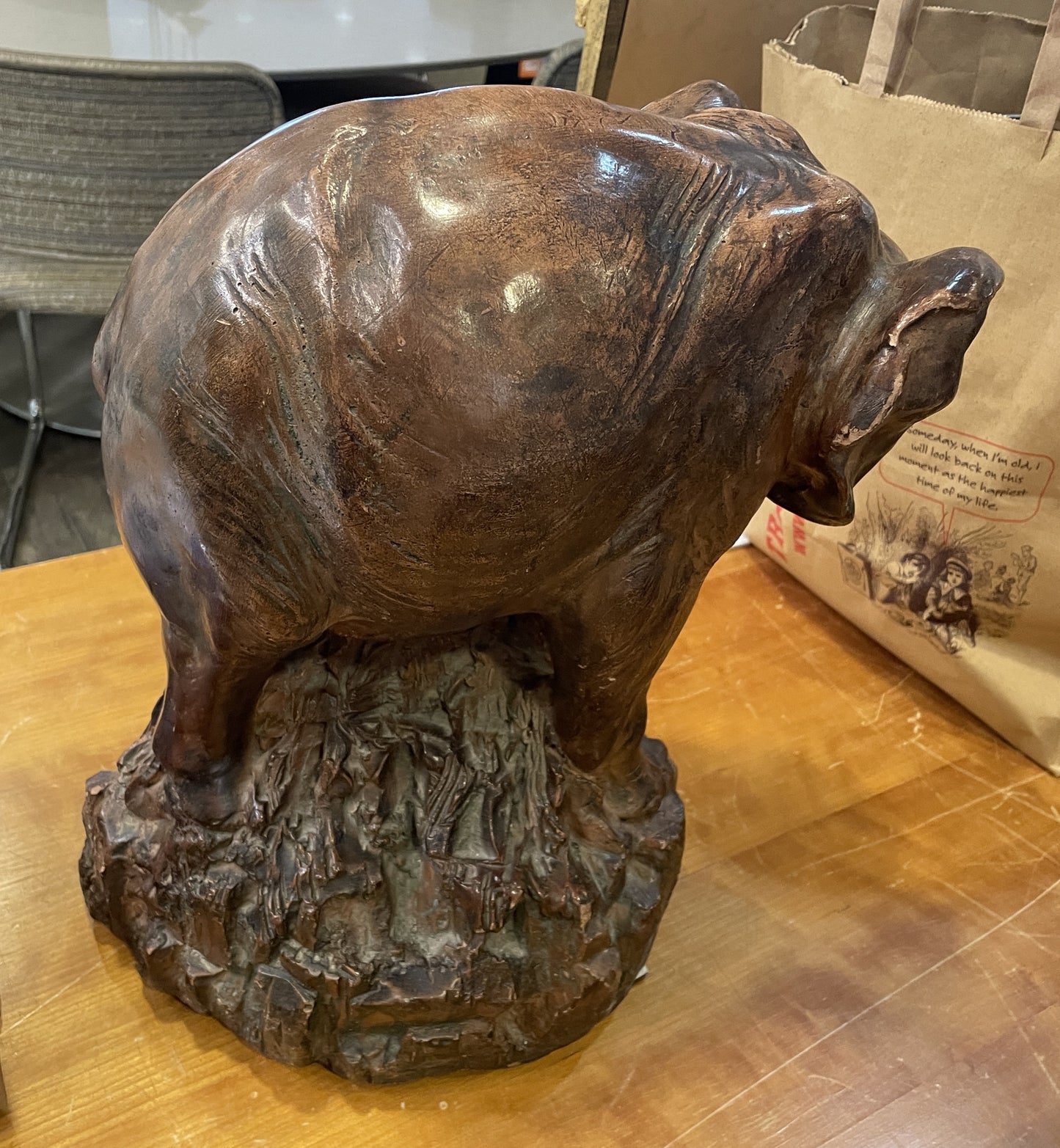 Poured Mold Mama Elephant with Baby Sculpture, AS IS (0NW00H)
