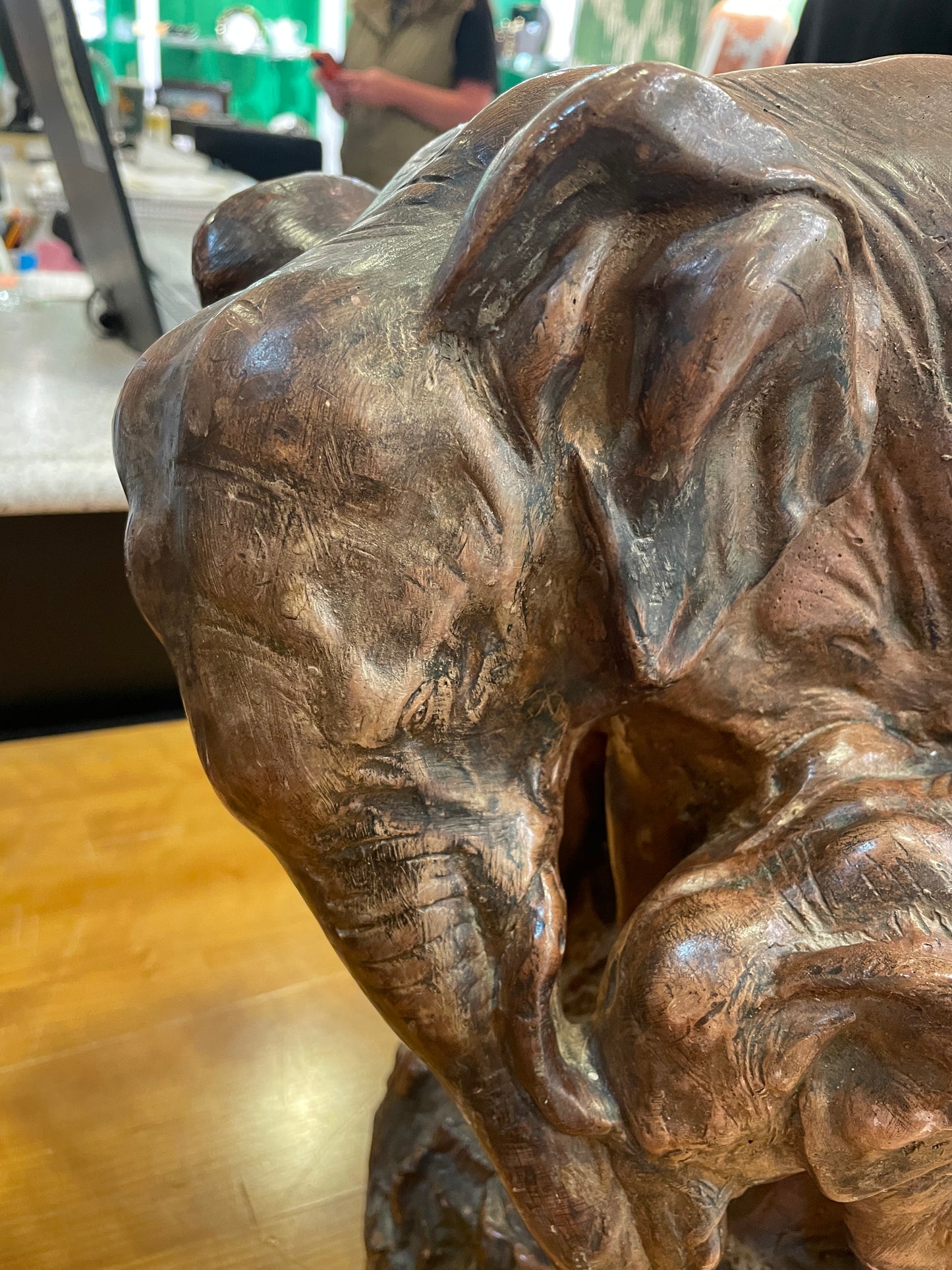 Poured Mold Mama Elephant with Baby Sculpture, AS IS (0NW00H)