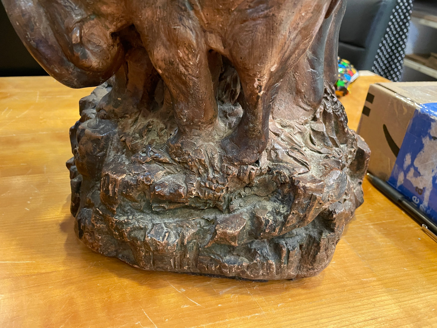 Poured Mold Mama Elephant with Baby Sculpture, AS IS (0NW00H)