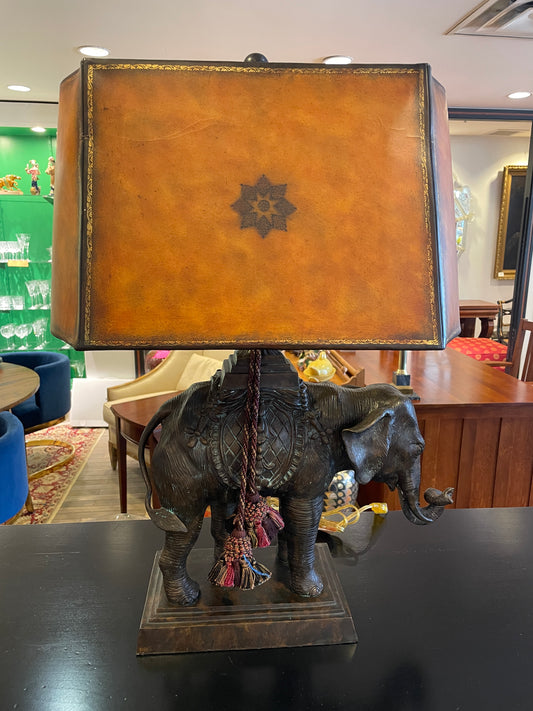 Maitland Smith Bronze Elephant lamp with leather shade (0G100D)