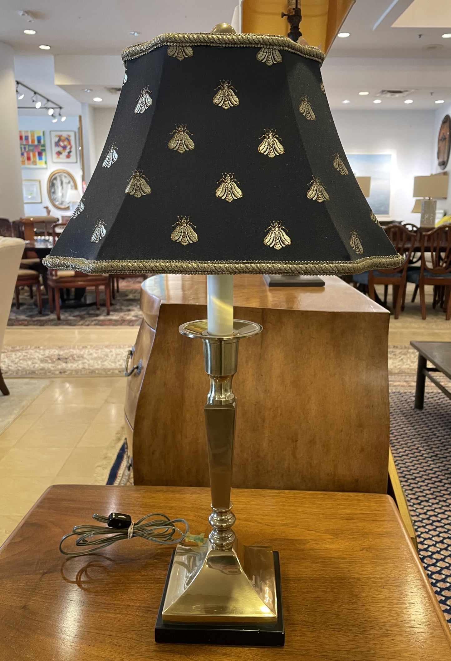 Frederick Cooper Brass Candlestick Lamp with Bumblebee Shade (0CB001)