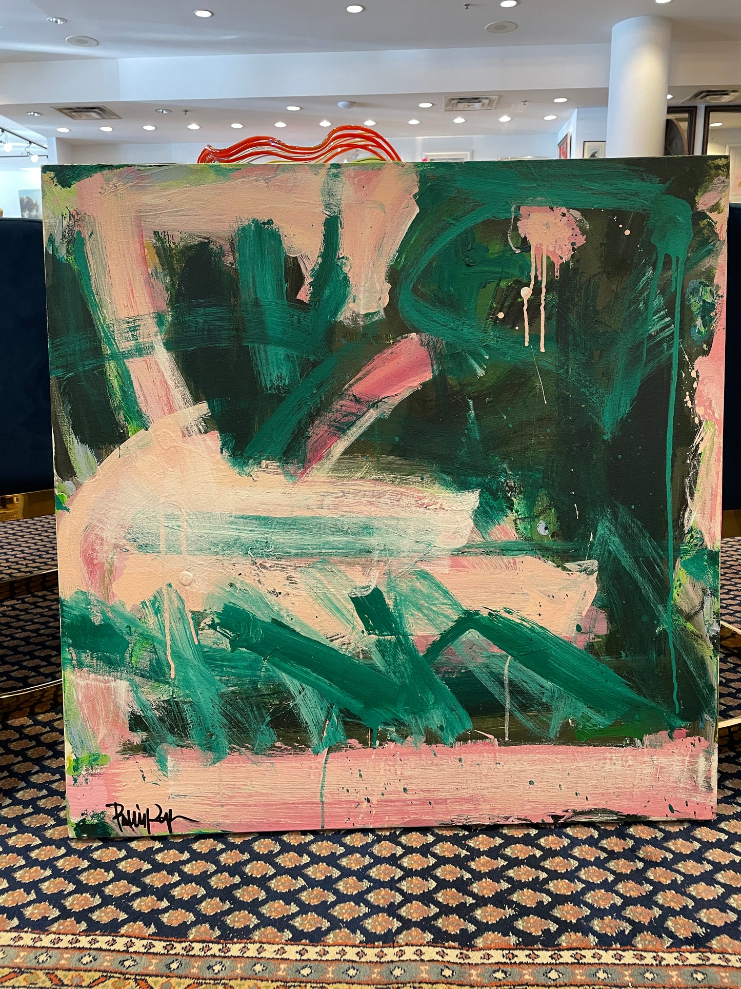 Robbie Kemper Pink and Green Abstract on Canvas (0GF005)