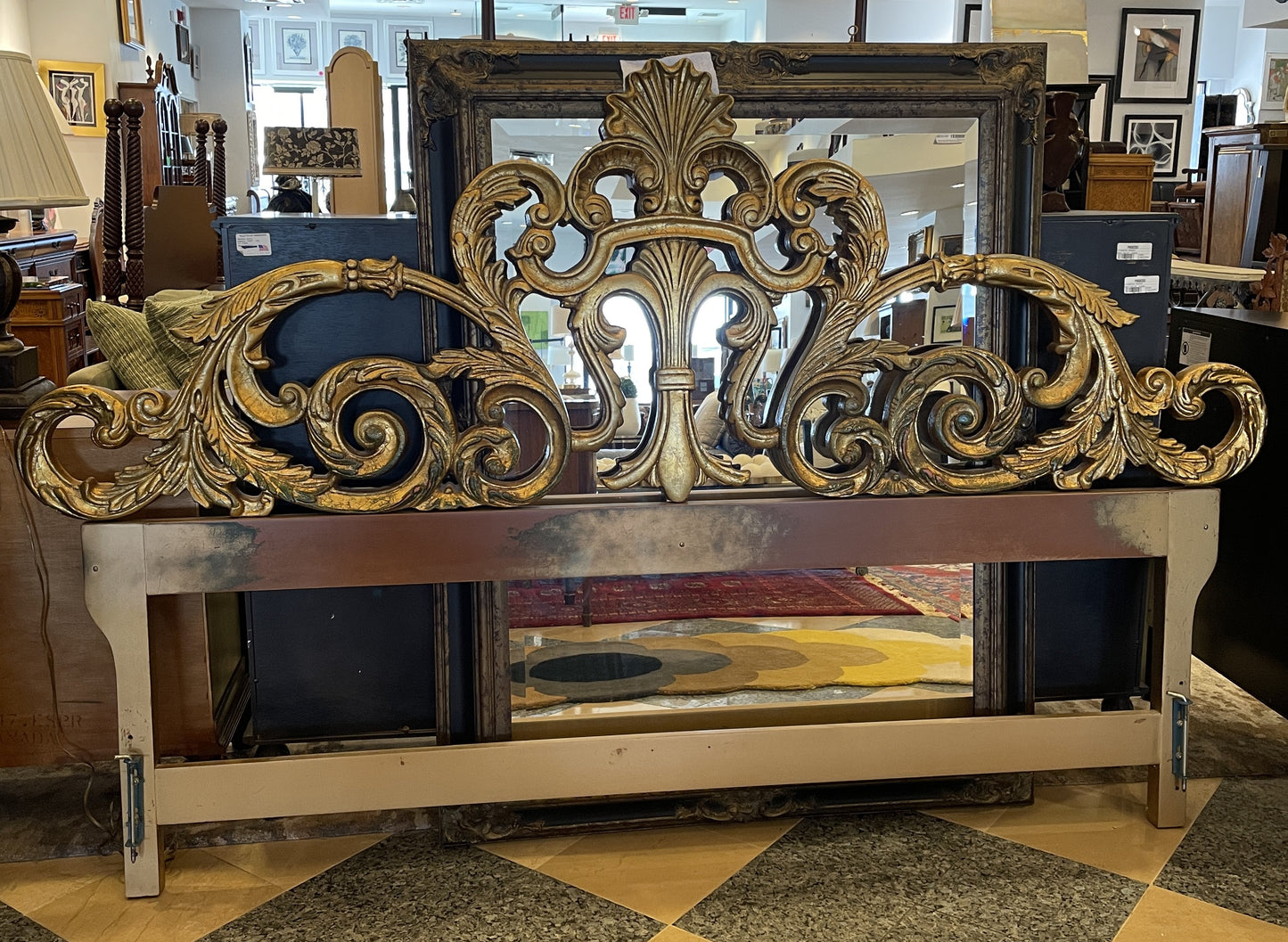 Vintage Rococo Gilded Iron Headboard, King (0JO004)
