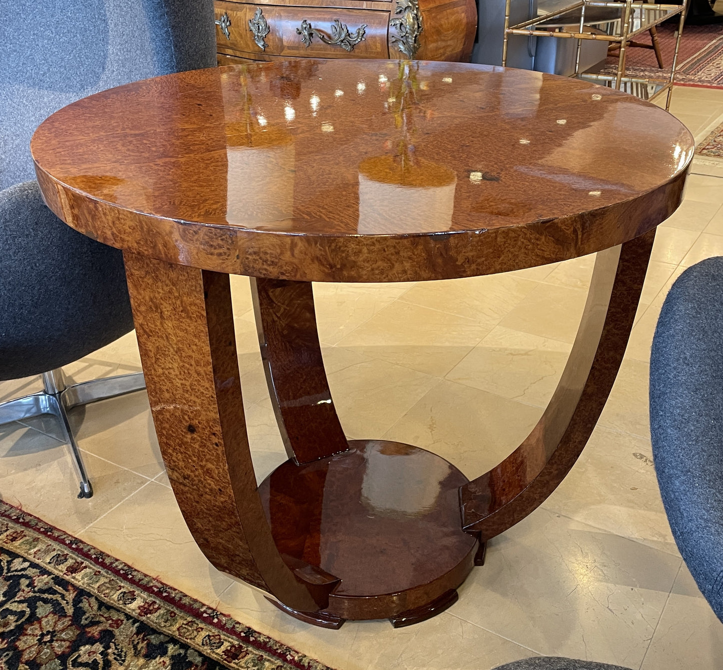 Jules Leleu Style Art Deco Burled Center Table (0KP00T)