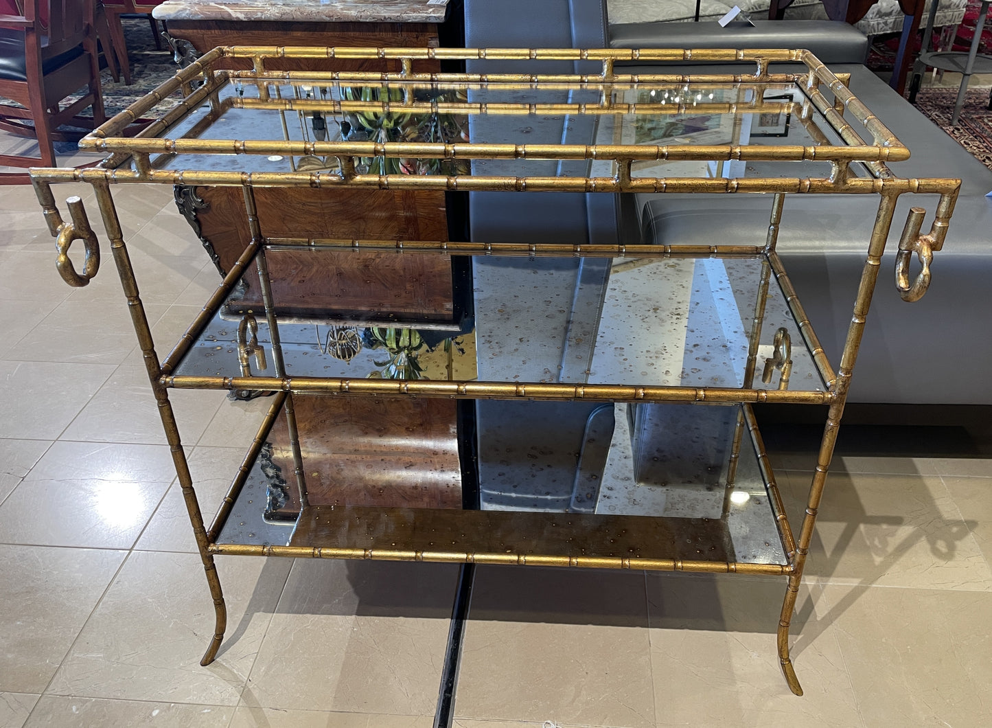 Hollywood Regency Three Tier Mirrored Bar Cart (0KP00V)