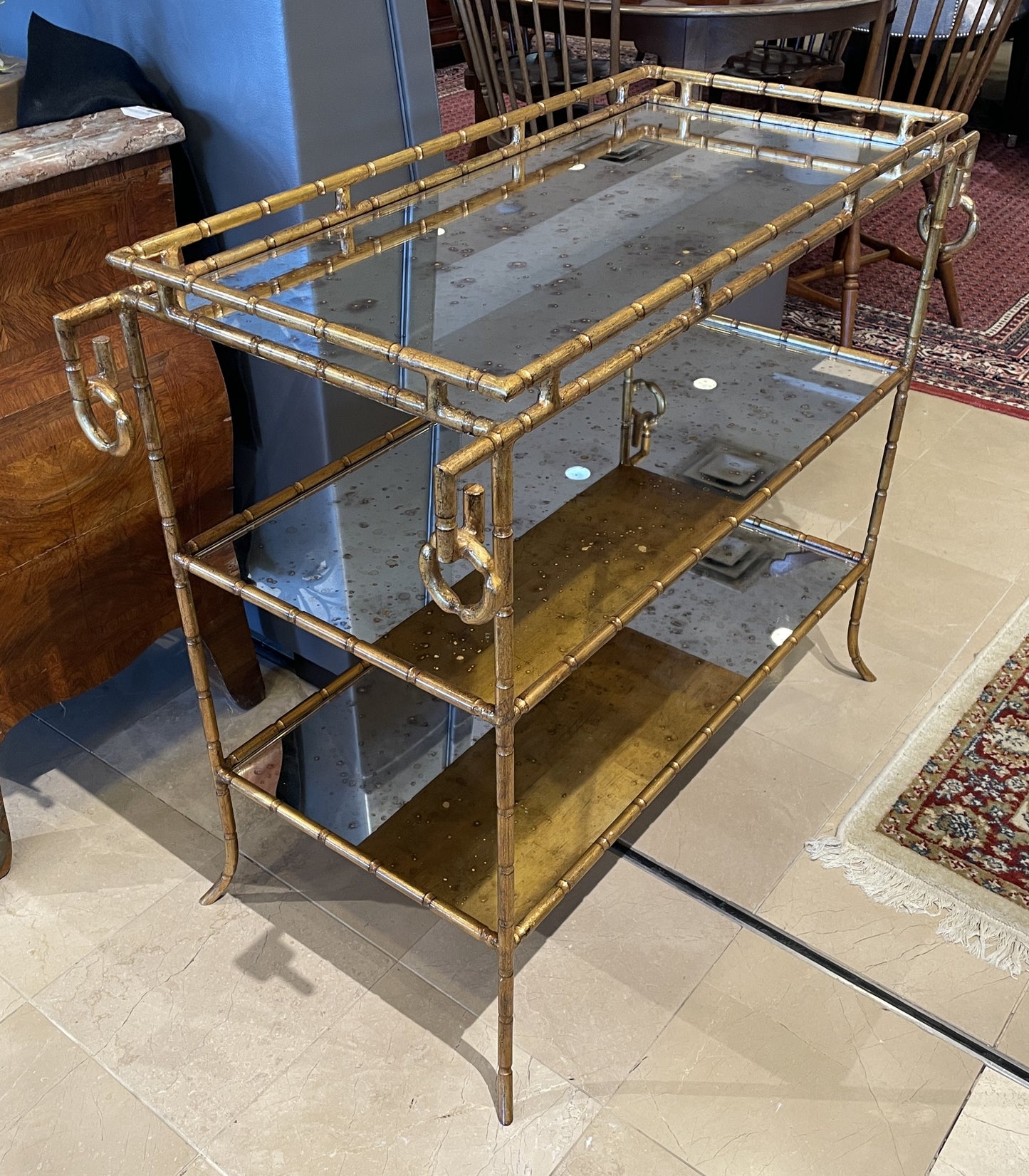 Hollywood Regency Three Tier Mirrored Bar Cart (0KP00V)