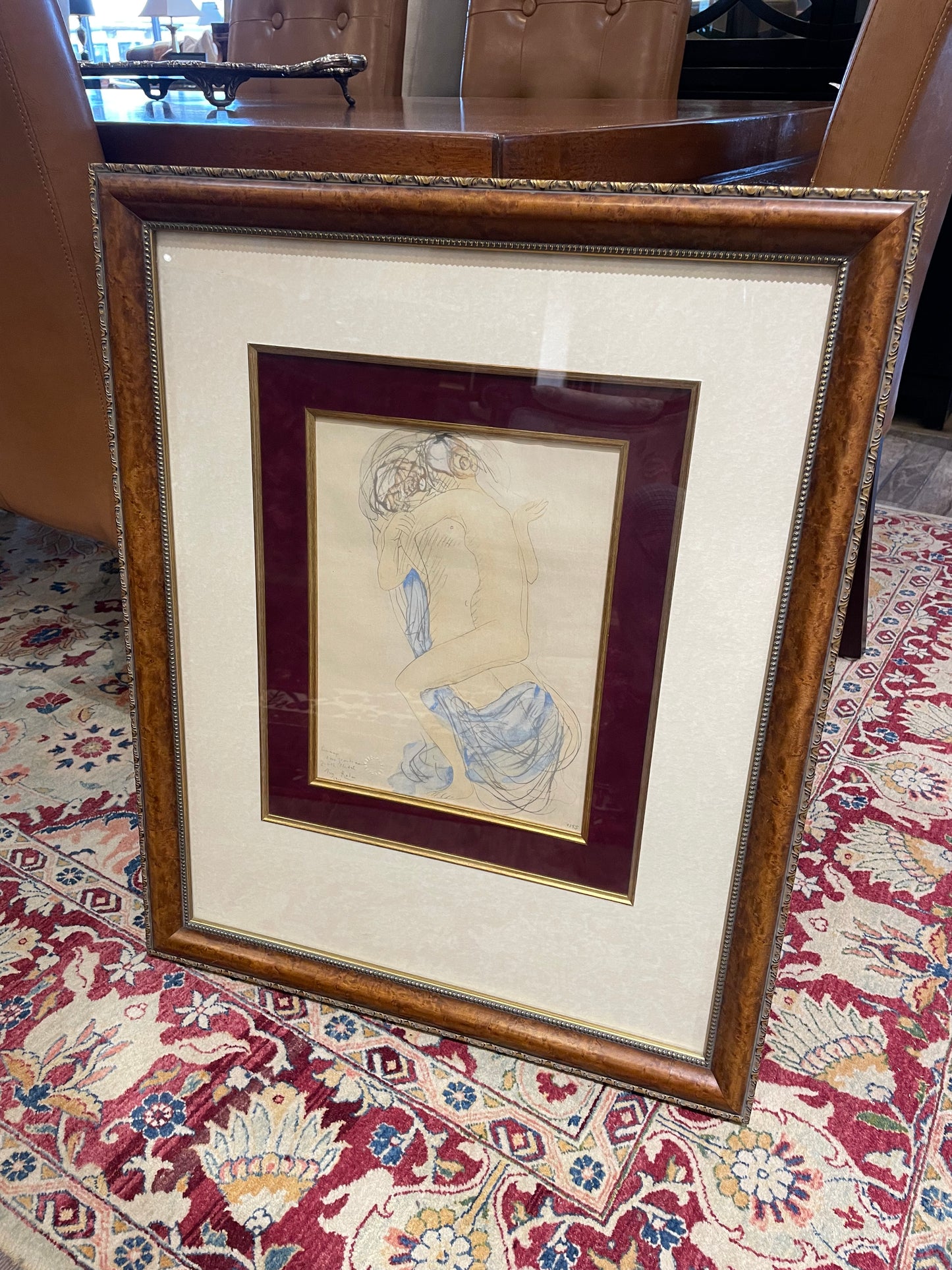 Auguste Rodin (French, 1840-1917) Framed Nude Sketch on Paper Lithograph