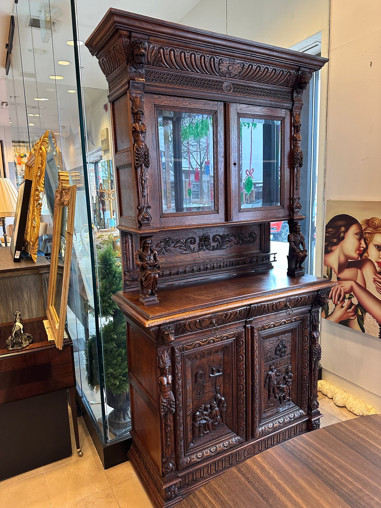 Renaissance Figural Stepback Buffet Cabinet (27232)