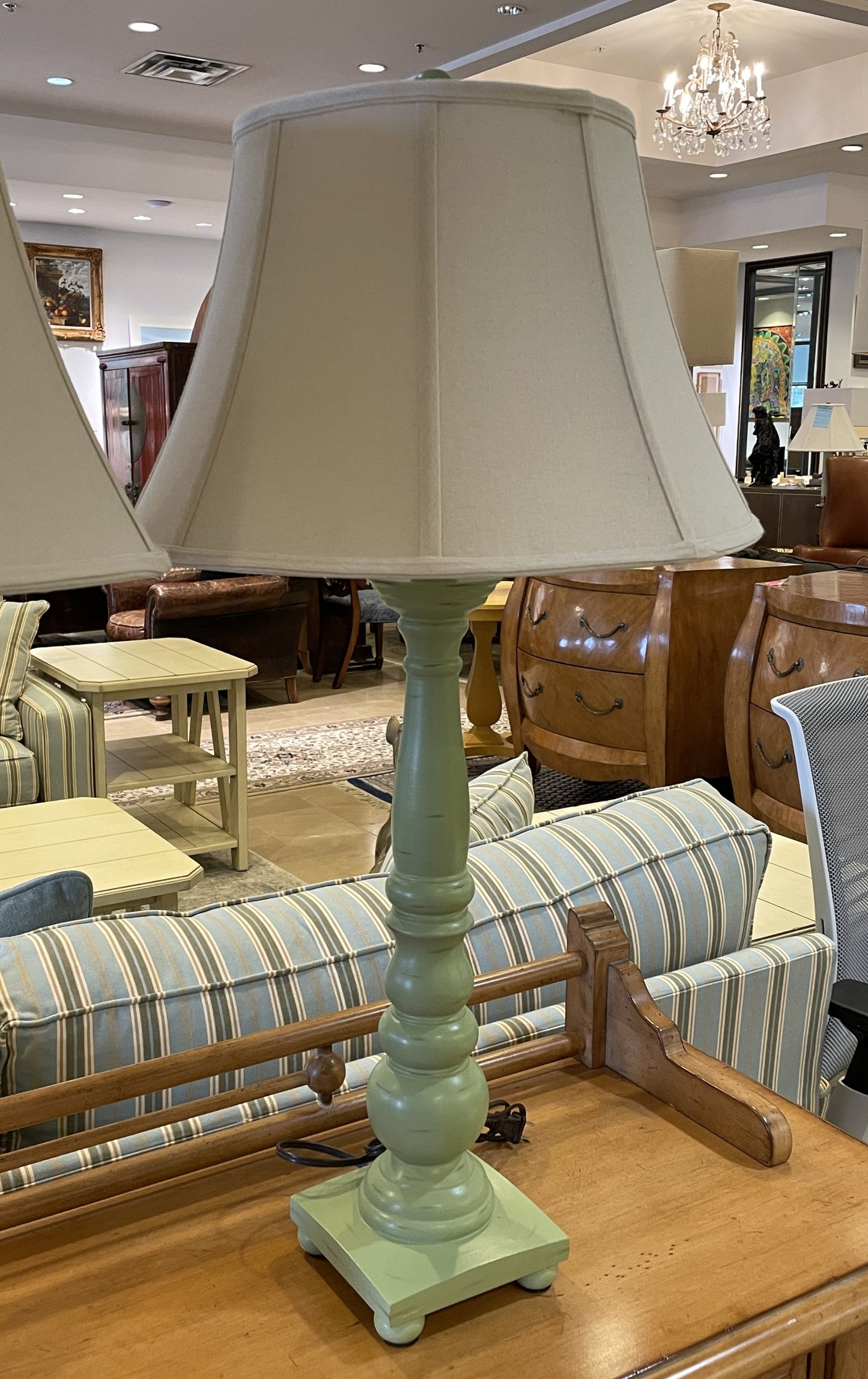 Pair of Shabby Chic Soft Green Candlestick Lamps (0CF002)