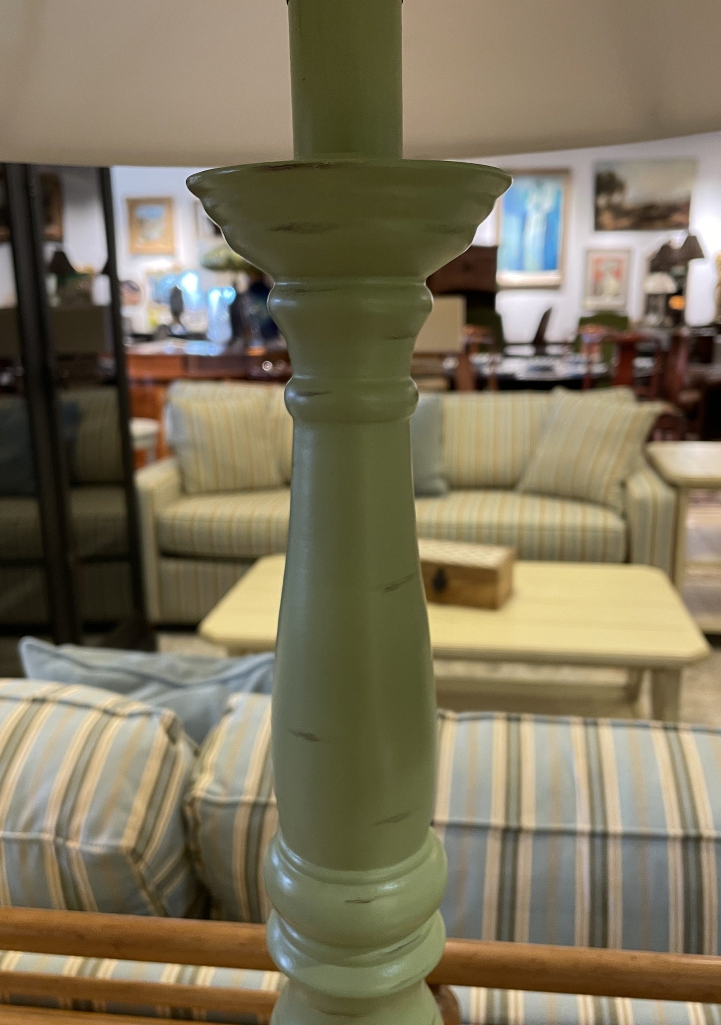 Pair of Shabby Chic Soft Green Candlestick Lamps (0CF002)