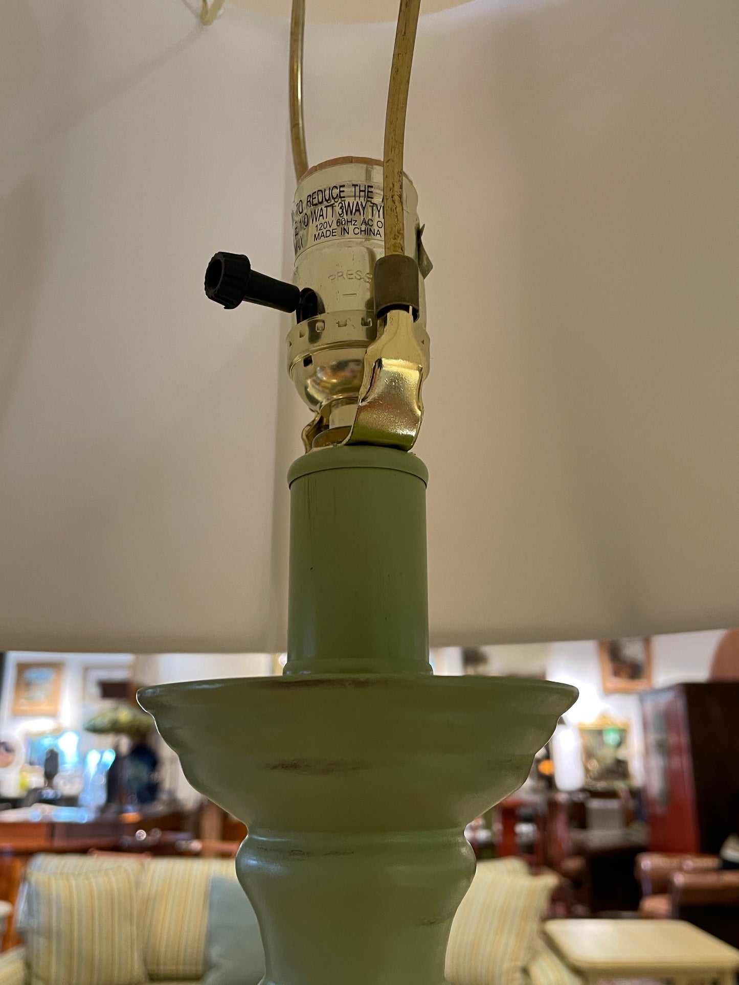 Pair of Shabby Chic Soft Green Candlestick Lamps (0CF002)