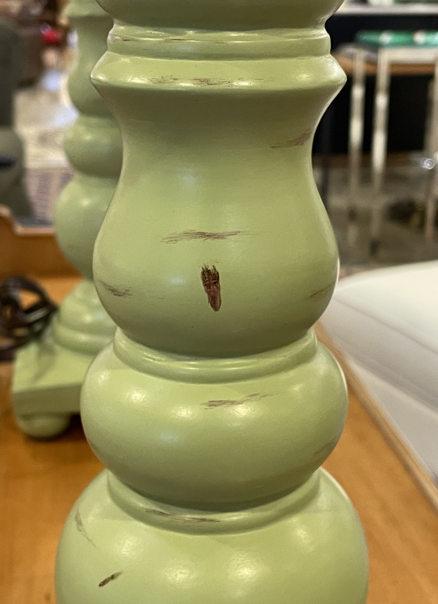 Pair of Shabby Chic Soft Green Candlestick Lamps (0CF002)