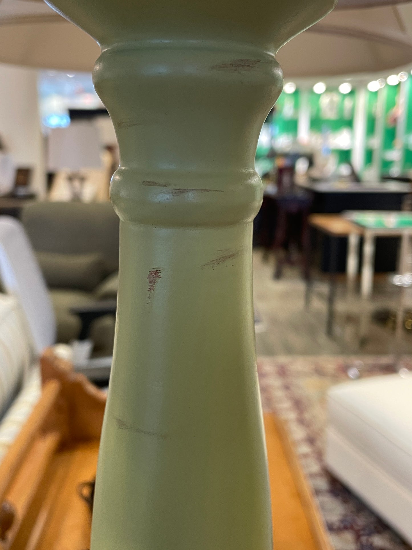 Pair of Shabby Chic Soft Green Candlestick Lamps (0CF002)