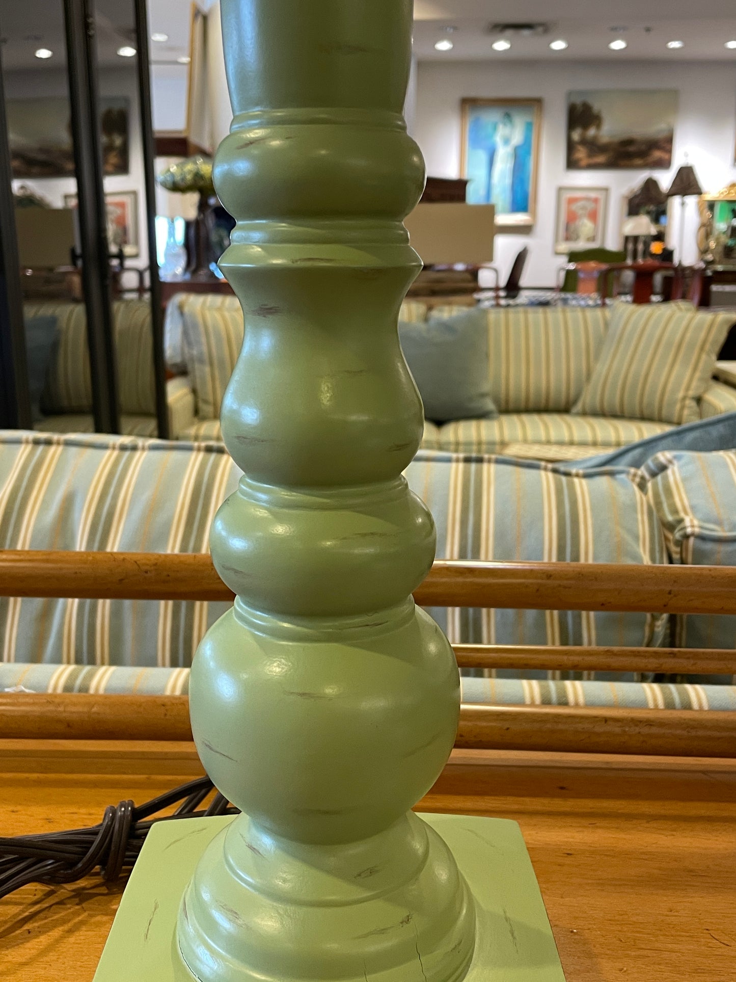 Pair of Shabby Chic Soft Green Candlestick Lamps (0CF002)
