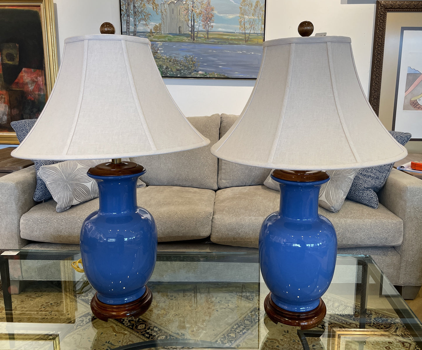 Pair of Asian Blue Urn Table Lamps (0CF001)