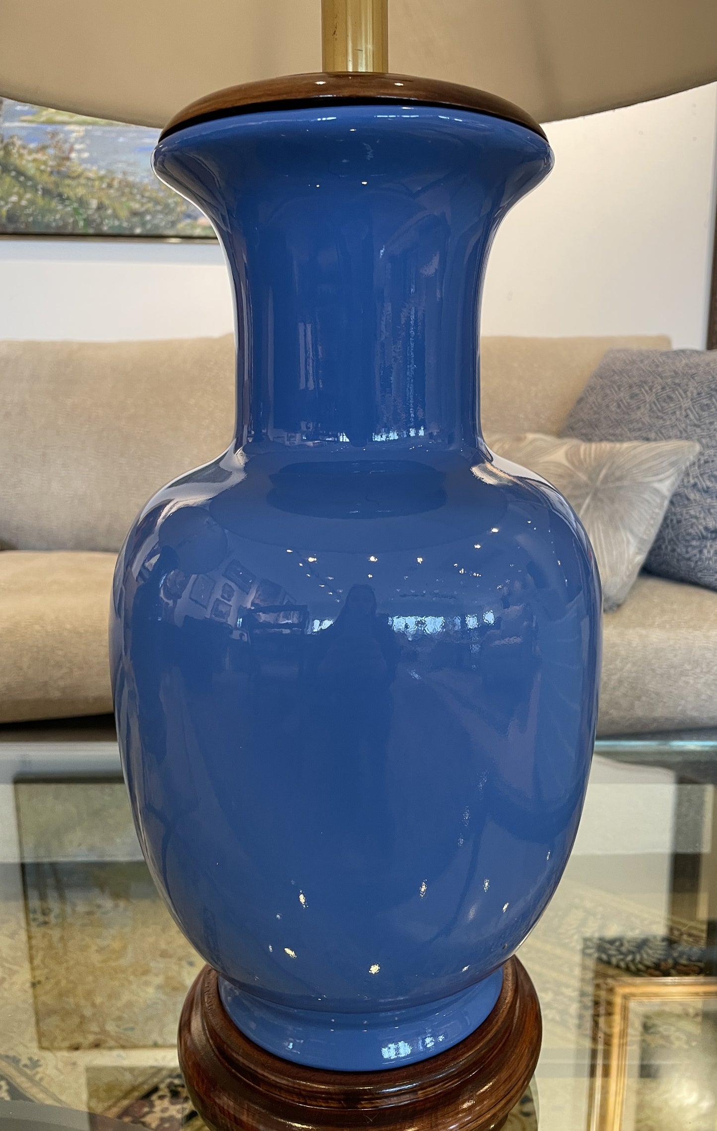 Pair of Asian Blue Urn Table Lamps (0CF001)