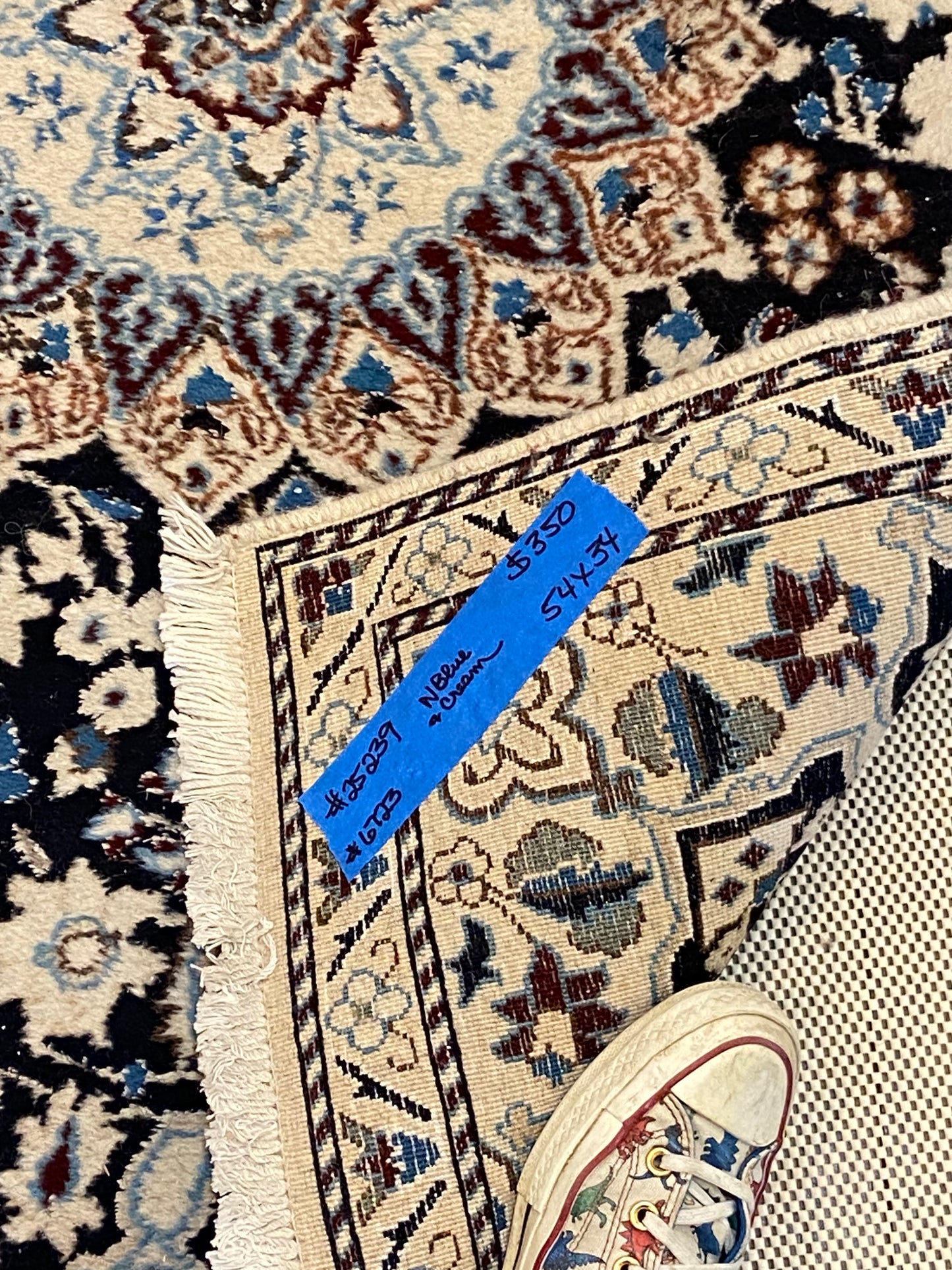 Hand Woven Cream and Navy Rug (4.5x2.8) (25239)