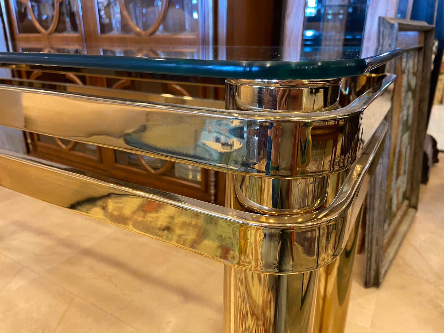 Holly Regency Banded Brass Sofa Table (27302)