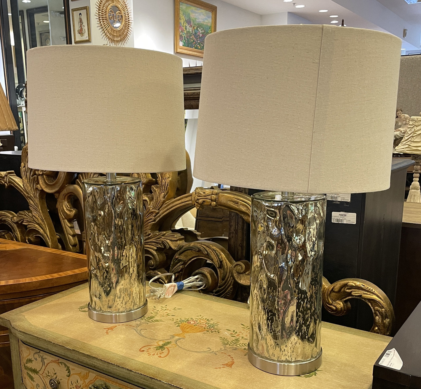 Mercury Glass Lamps, a Pair (0KF00F)